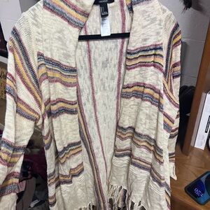 Forever 21 Bohemian Striped Open-Front Fringe Sweater
